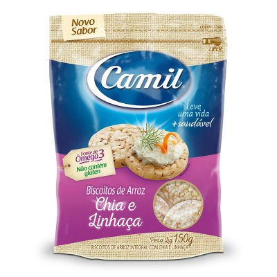 Mini Biscoito de Arroz Integral sabor Chia e Linhaça - 150g (Camil)