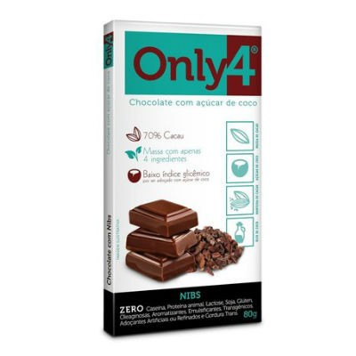 Chocolate Only4 70% Cacau - com Açúcar de Coco e Nibs de Cacau 80g (Genevy) - Estação dos Grãos